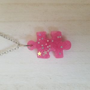 Pink and Silver Puzzle Piece Necklace